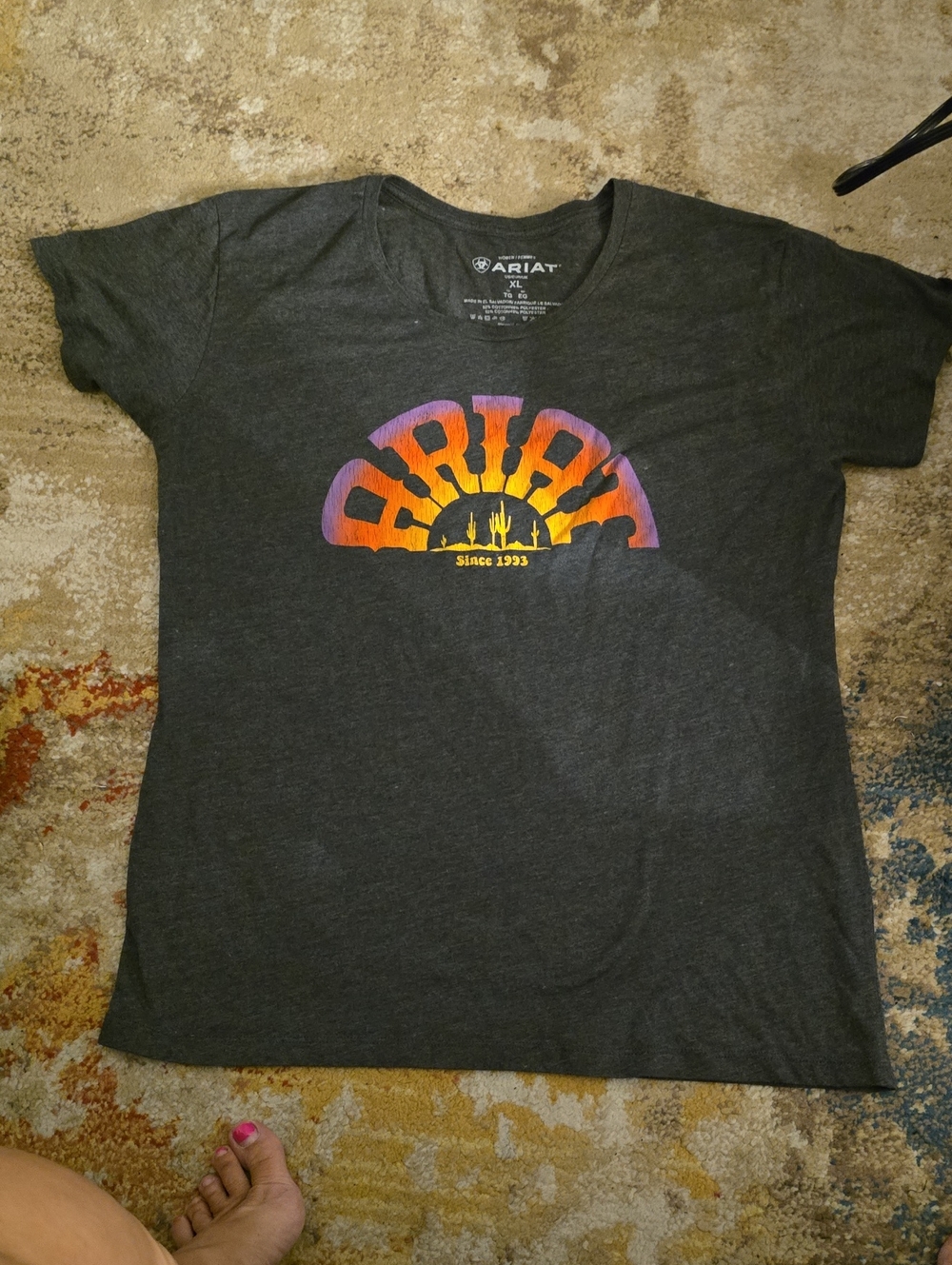 Ariat Women's Dark Charcoal Short Sleeve Tee with Sunset Logo